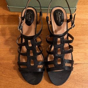 Clarks Black and Cork Wedges size 11